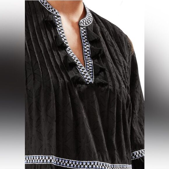 NWT TOMMY BAHAMA EMBROIDERED TIERED COTTON TASSEL BLACK DRESS WOMENS SIZE SMALL - Picture 4 of 12